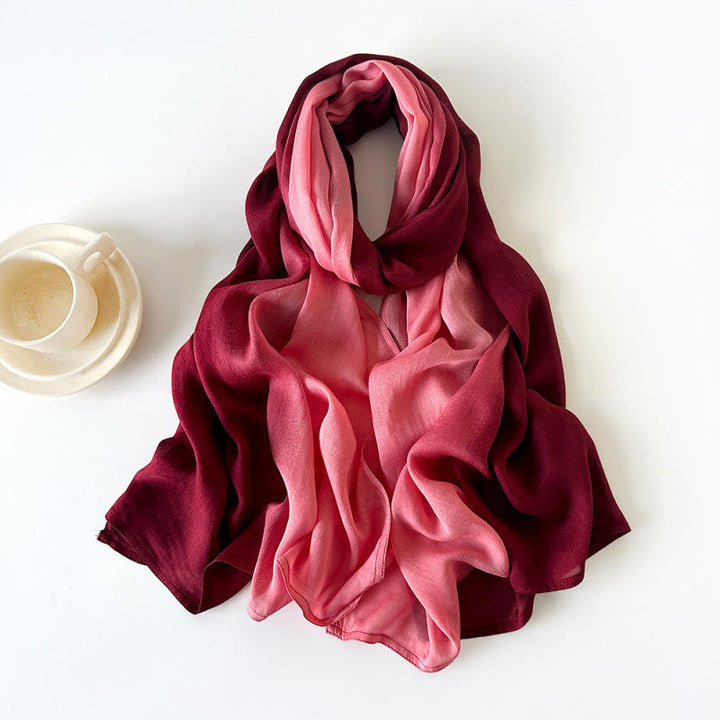 HilalHaven Soft Gradient Rayon Long Bohemian Hijab Scarf - Burgundy Pink Gradient - image 9