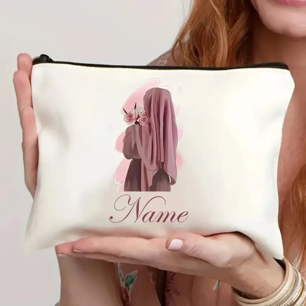 HilalHaven Veil Sketch Custom Name Art Zipper Pouch - 2 - image 1