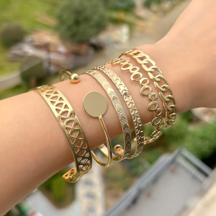 HilalHaven Layer Spark Geometric Cutout Stackable Bangle Set of 6 - image 0