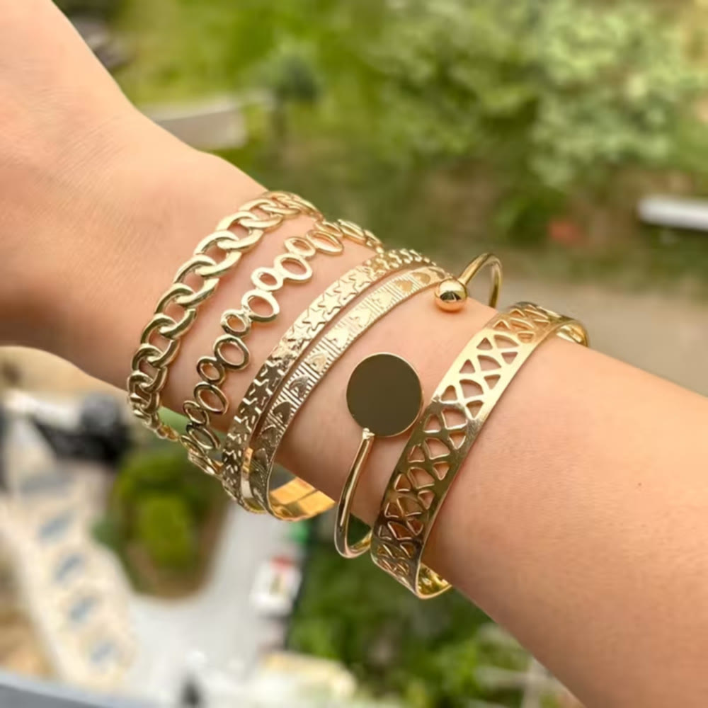 HilalHaven Layer Spark Geometric Cutout Stackable Bangle Set of 6 - image 1