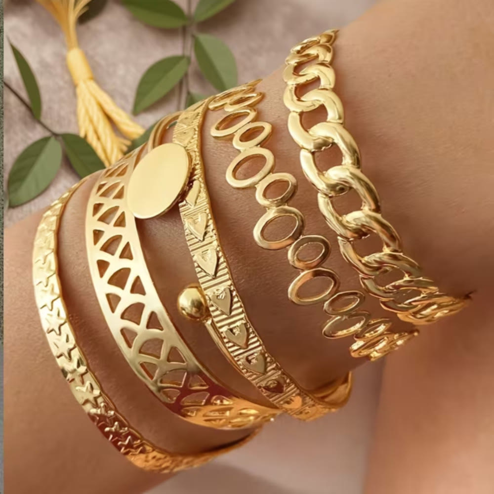 HilalHaven Layer Spark Geometric Cutout Stackable Bangle Set of 6 - image 4