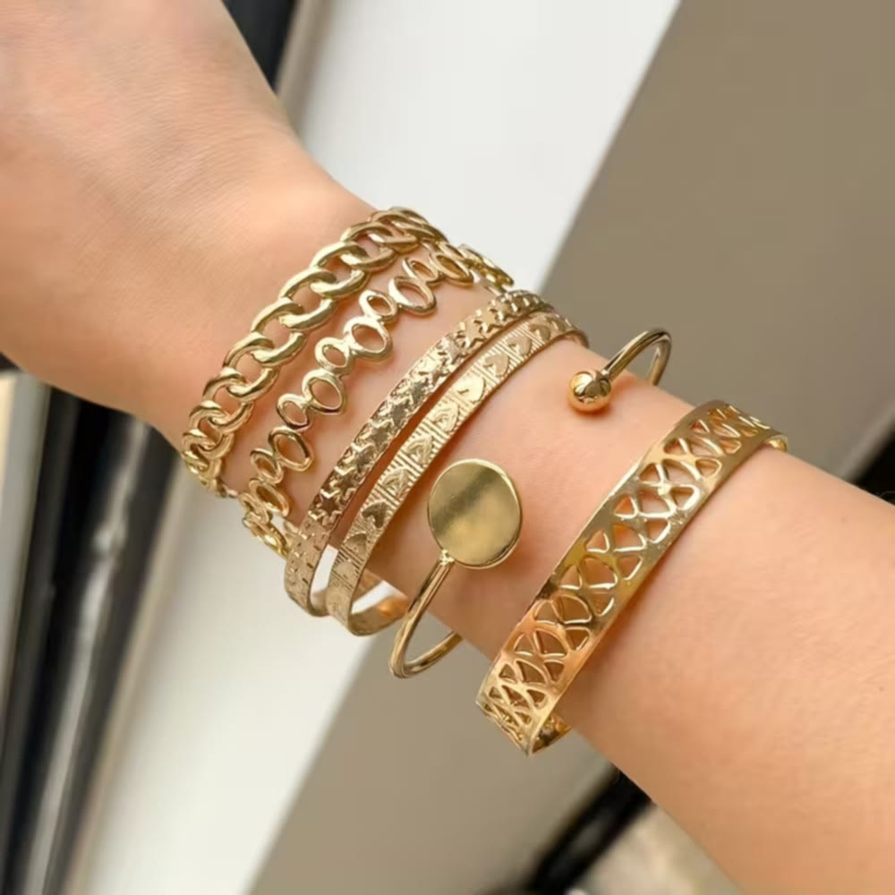 HilalHaven Layer Spark Geometric Cutout Stackable Bangle Set of 6 - image 2