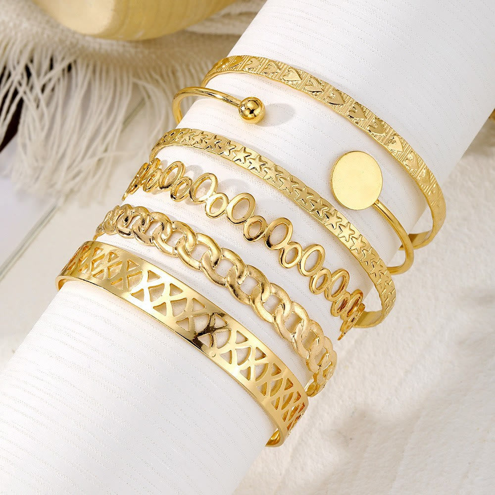 HilalHaven Layer Spark Geometric Cutout Stackable Bangle Set of 6 - Golden Set of 6 - image 5