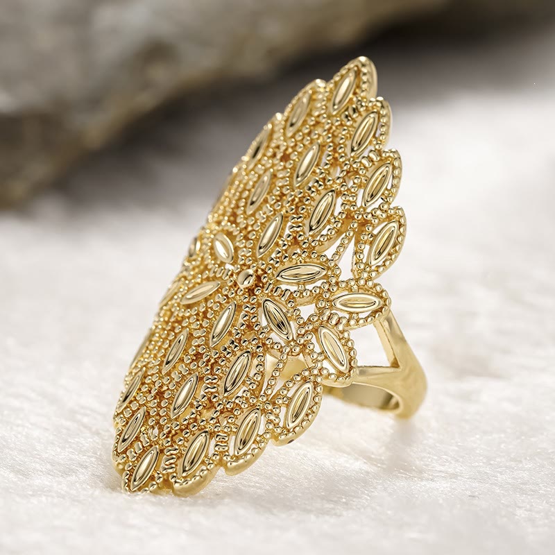 HilalHaven Lace Frond Vintage Filigree Geometric Statement Ring - image 1