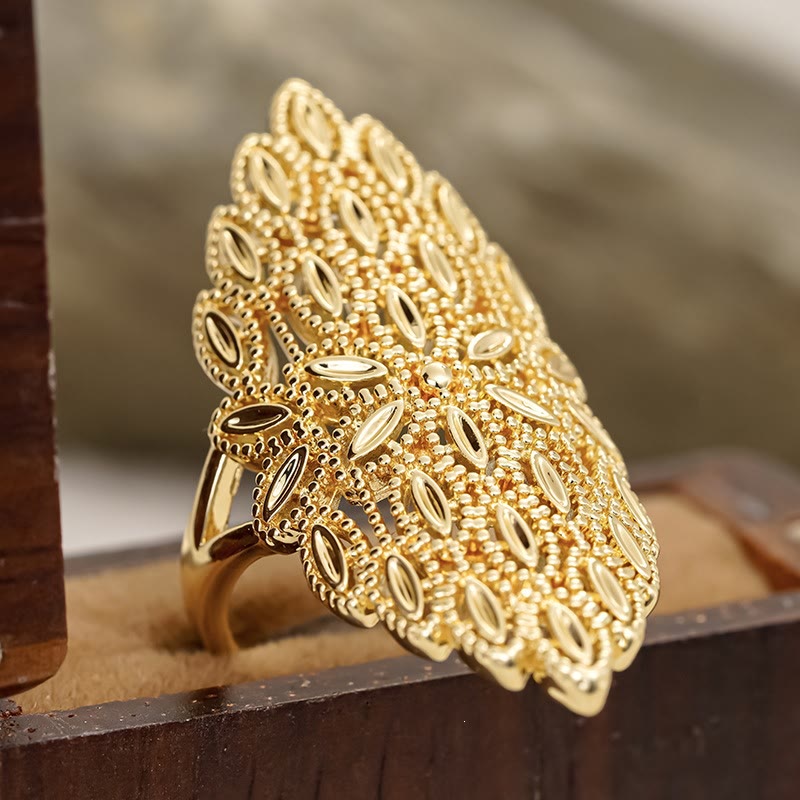 HilalHaven Lace Frond Vintage Filigree Geometric Statement Ring - image 3