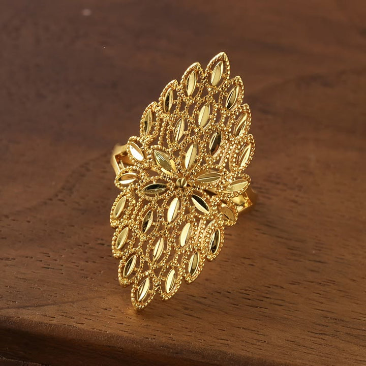 HilalHaven Lace Frond Vintage Filigree Geometric Statement Ring - image 0