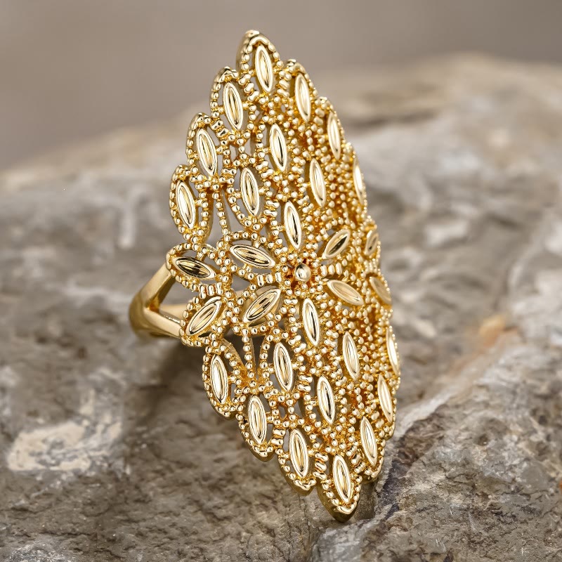 HilalHaven Lace Frond Vintage Filigree Geometric Statement Ring - image 2