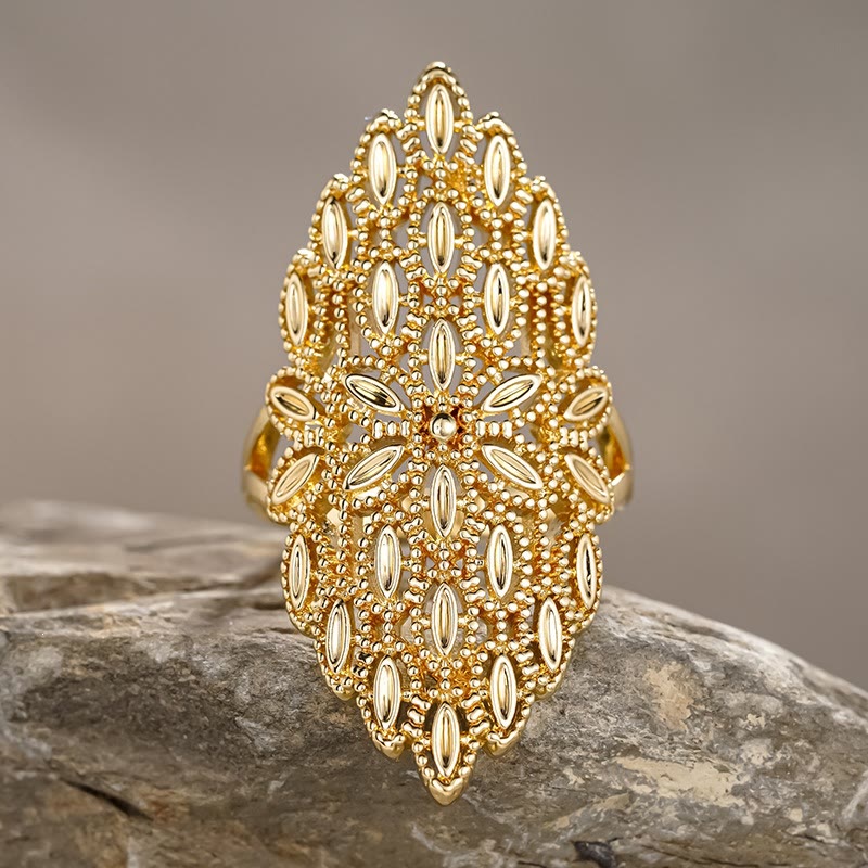 HilalHaven Lace Frond Vintage Filigree Geometric Statement Ring - US 10 - image 5