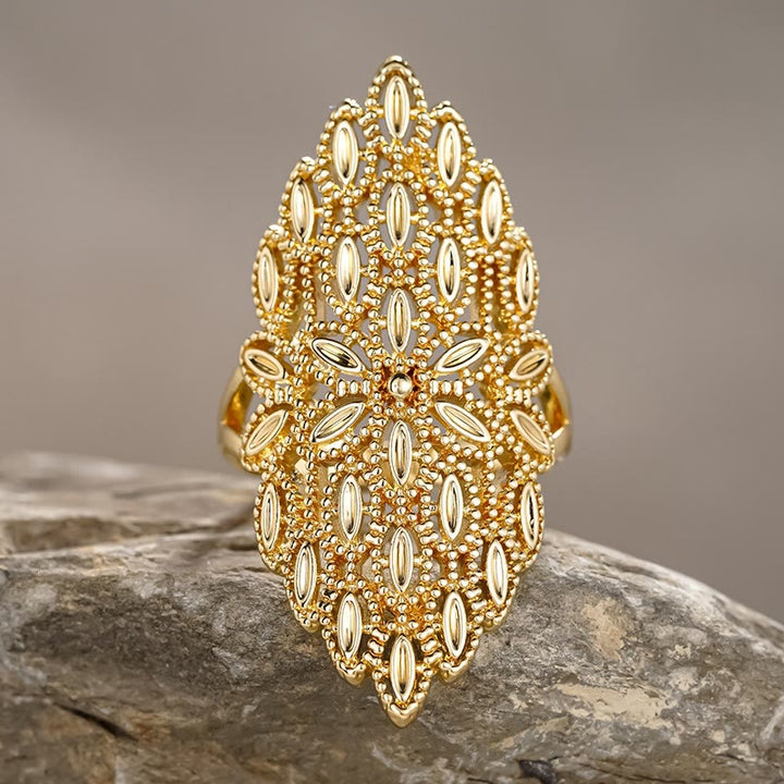 HilalHaven Lace Frond Vintage Filigree Geometric Statement Ring - US 10 - image 5