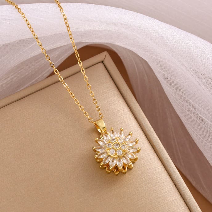 HilalHaven Sunflower Glow Rotatable Zircon Titanium Steel Necklace - image 2
