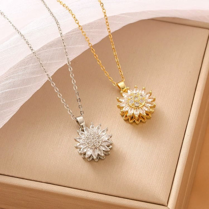 HilalHaven Sunflower Glow Rotatable Zircon Titanium Steel Necklace - image 0