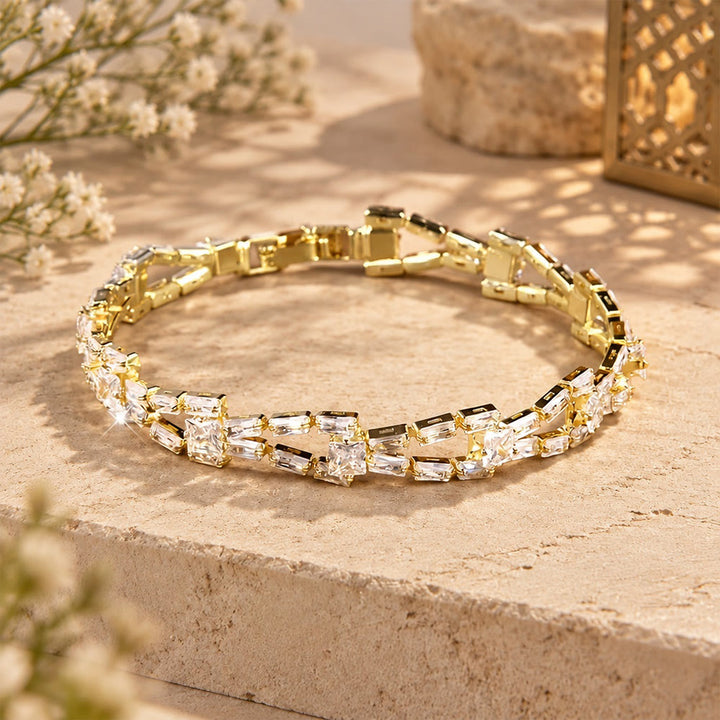 HilalHaven Tinted Crystal Tennis Baguette Copper Bracelet  - White - image 0