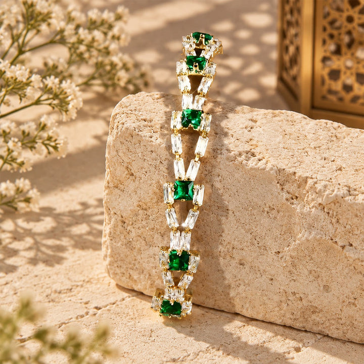 HilalHaven Tinted Crystal Tennis Baguette Copper Bracelet  - image 3