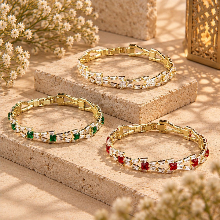 HilalHaven Tinted Crystal Tennis Baguette Copper Bracelet  - image 1