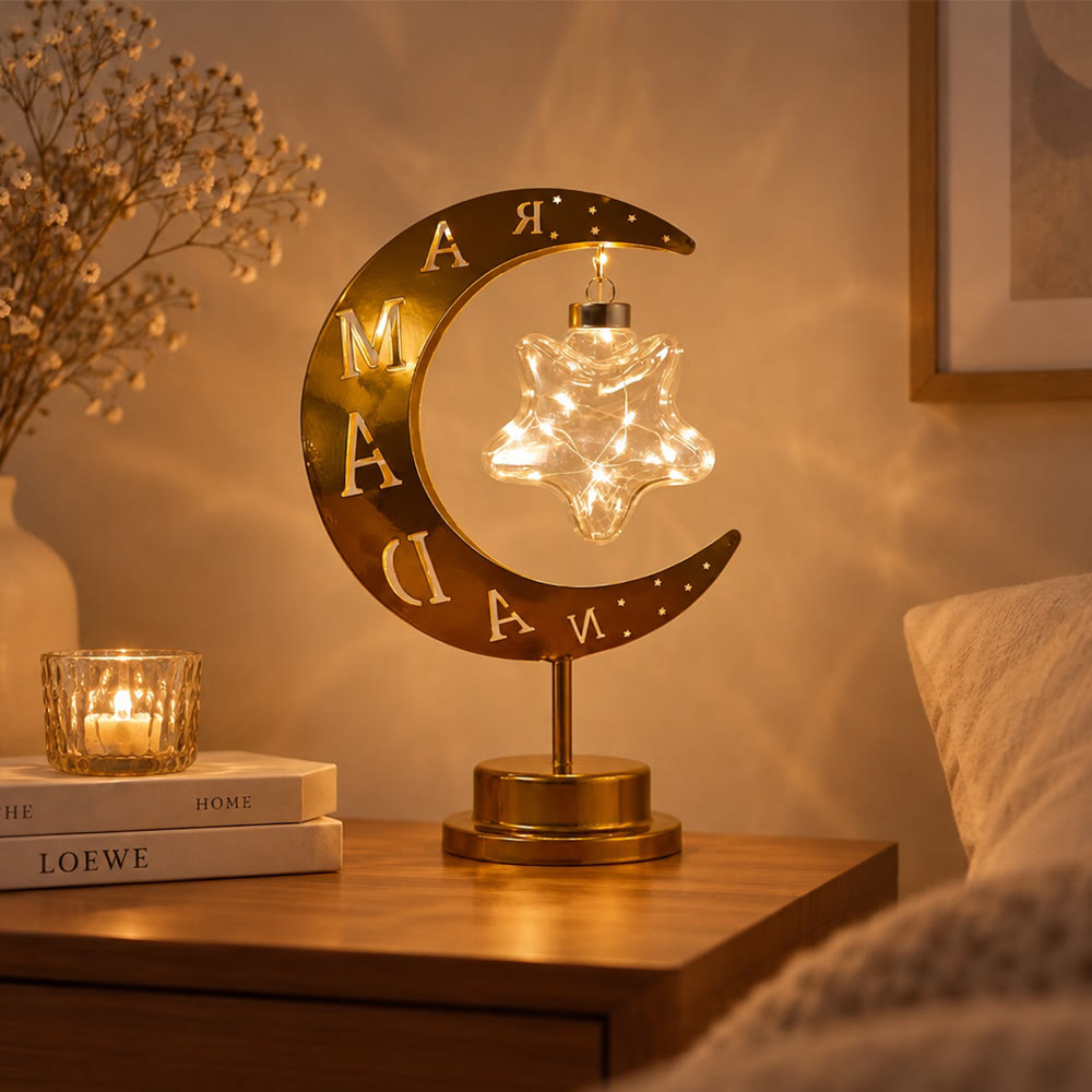 HilalHaven Crescent Moon & Star Glow Islamic Iron LED Night Light - image 0