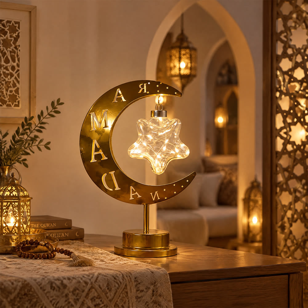 HilalHaven Crescent Moon &amp; Star Glow Islamic Iron LED Night Light - image 2